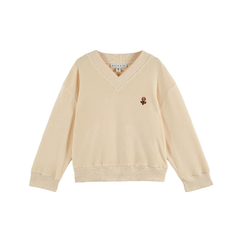 Emile et Ida Cream Velour V-Neck Sweatshirt