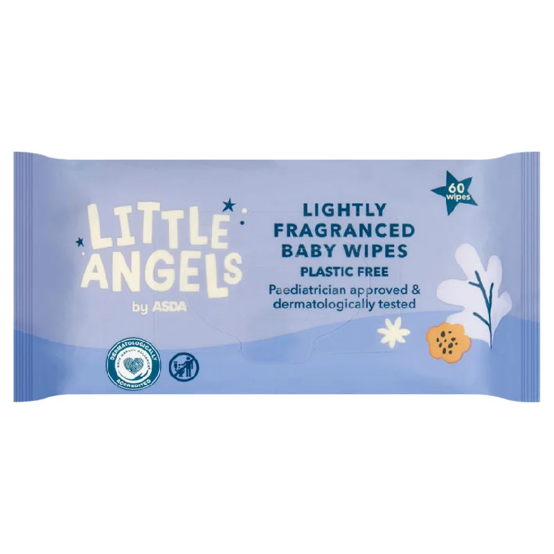 LITTLE ANGELS by ASDA 60 Lightly Fragranced Baby Wipes Plastic Free