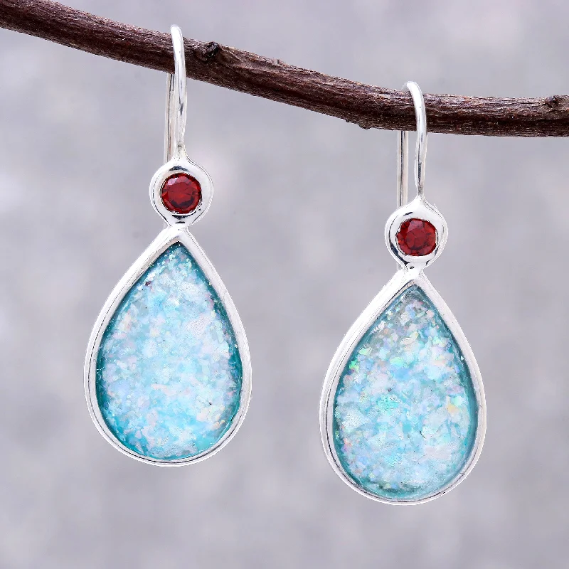 Roman Glitter Drop-Shaped Garnet and Roman Glass Drop Earrings