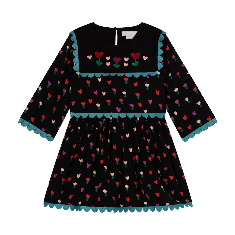 Stella Mccartney Black Hearts And Tulips Scalloped Dress