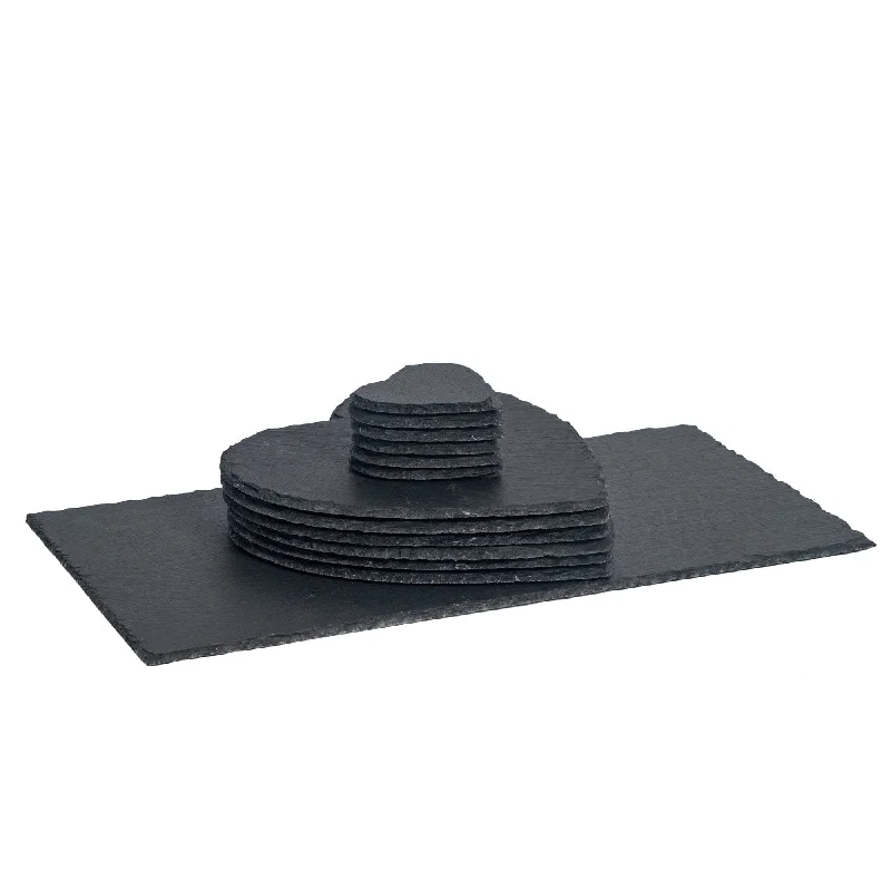 13pc Black Heart Slate Placemats Set - By Argon Tableware