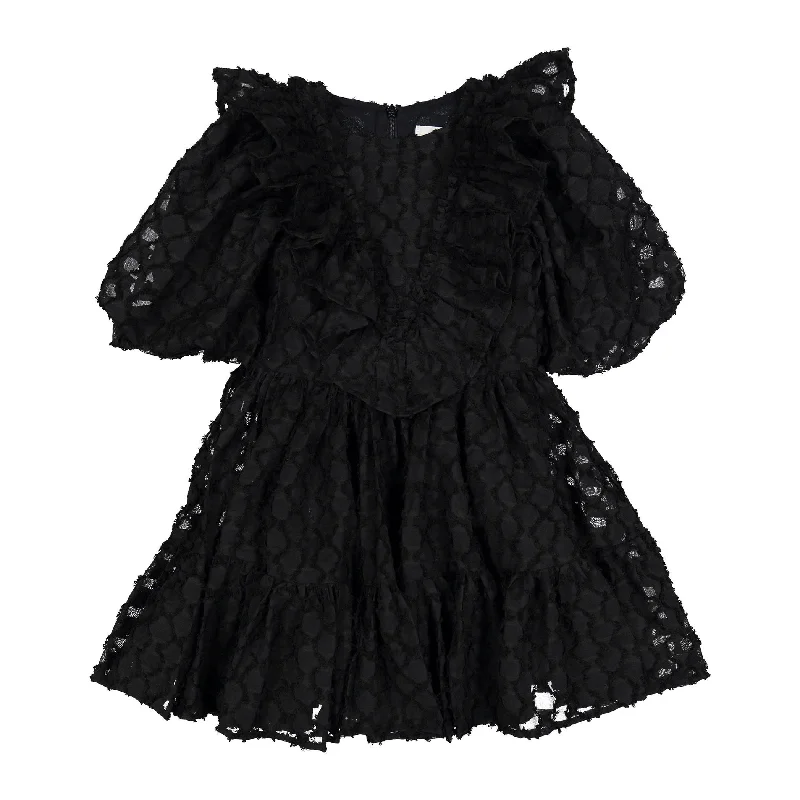 Petite Amalie Black Vine Burnout Puff  Sleeve Dress