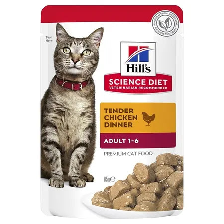    - Cat food for immune system support  Hill's Science Diet Adult 1-6 Tender Chicken Dinner Wet Pouches Cat Food 12x85g