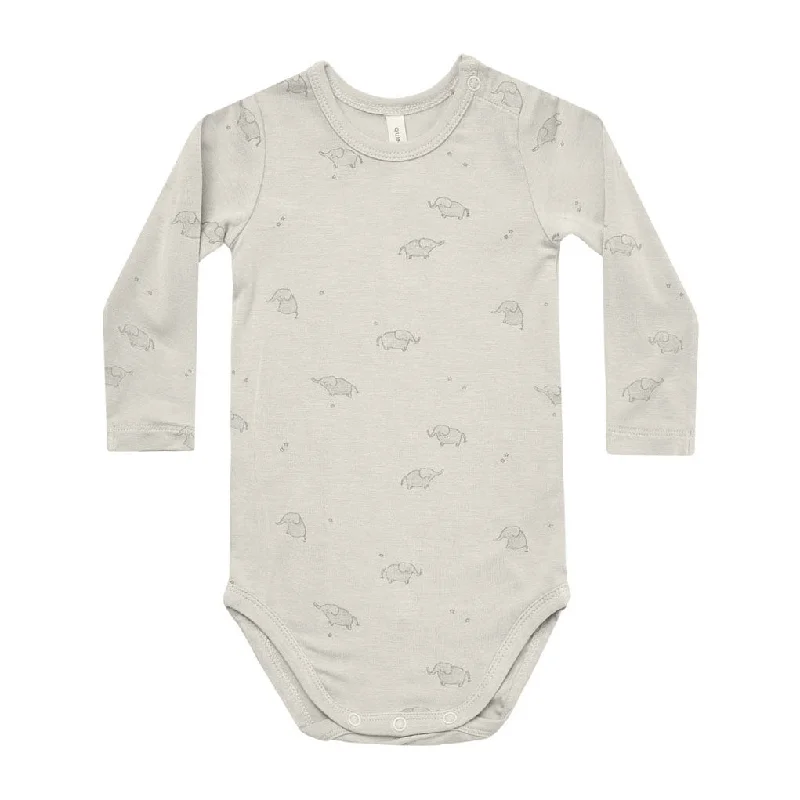 Quincy Mae Elephants Bamboo Long Sleeve Bodysuit