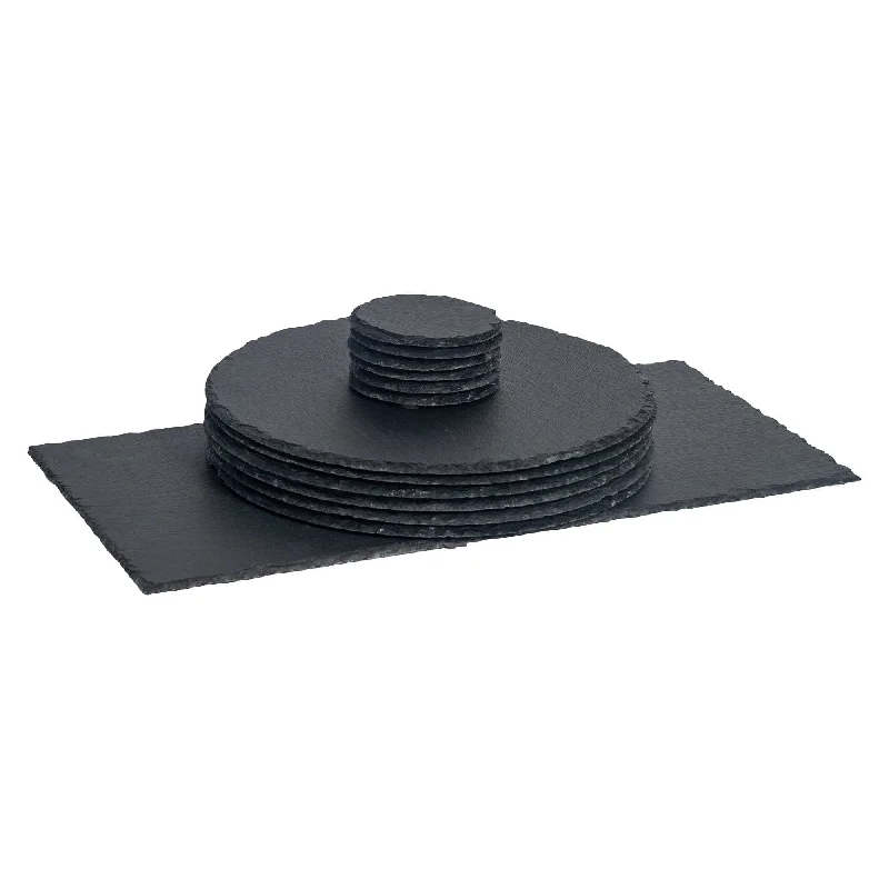 13pc Black Round Slate Placemats Set - By Argon Tableware