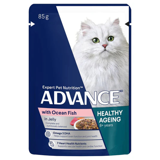    - Affordable cat food with good quality  ADVANCE Healthy Ageing Ocean Fish Pouches In Jelly Cat Food 12x85g