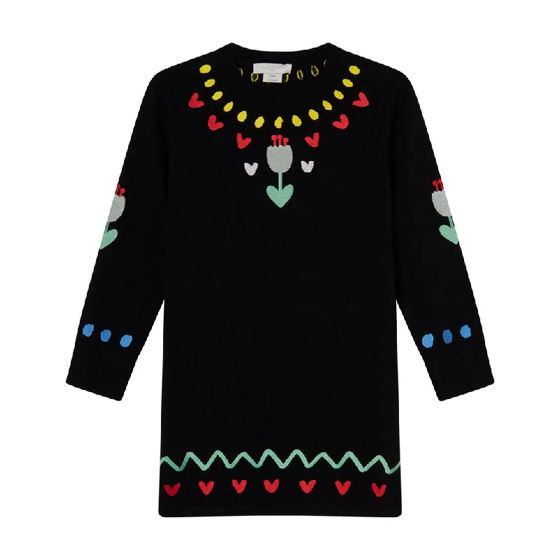 Stella Mccartney Black Flowers Embroidery Knit Dress