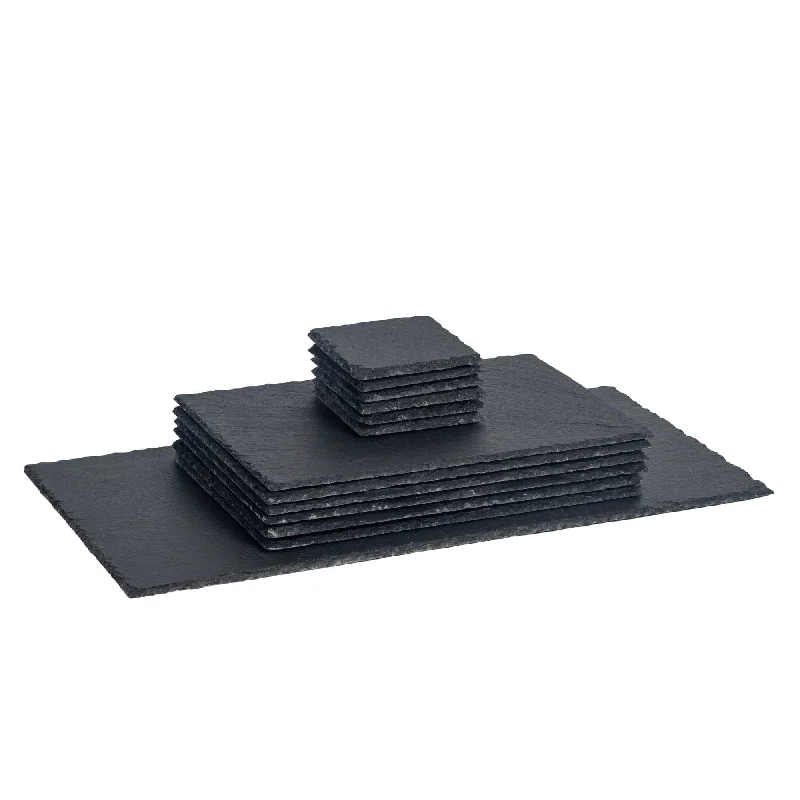 13pc Black Rectangle Slate Placemats Set - By Argon Tableware