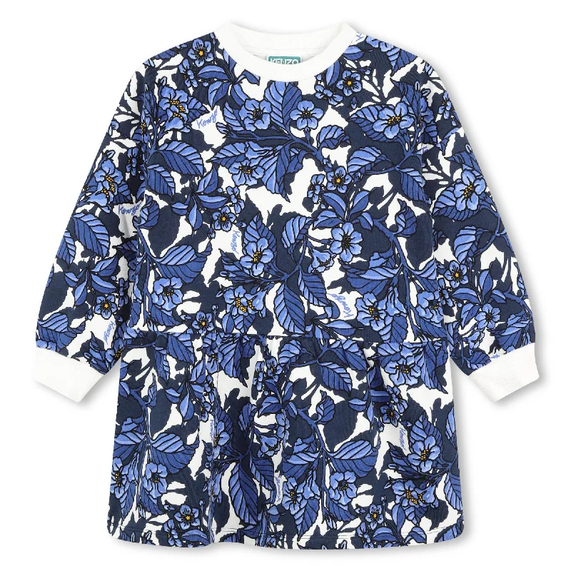 Kenzo Dark Blue Floral Print Sweatshirt Dress