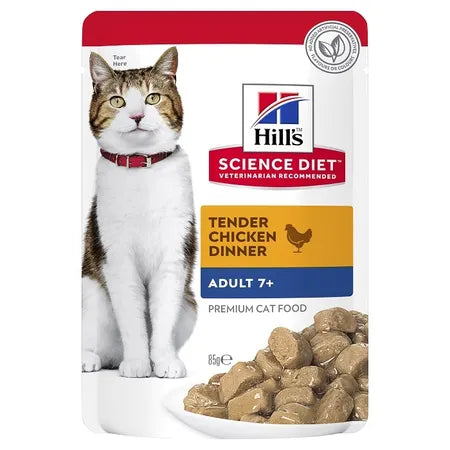    - Cat food for coat health  Hill's Science Diet Adult 7+ Tender Chicken Dinner Wet Pouches Cat Food 12x85g