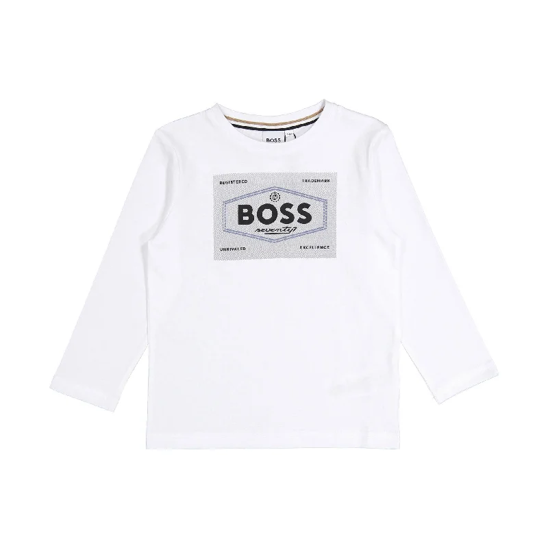 Hugo Boss White  Mini Me Long -Sleeve Logo T-shirt