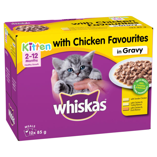    - High-fiber cat food  Whiskas Kitten Chicken Favourites In Gravy Wet Pouches Cat Food 12pk