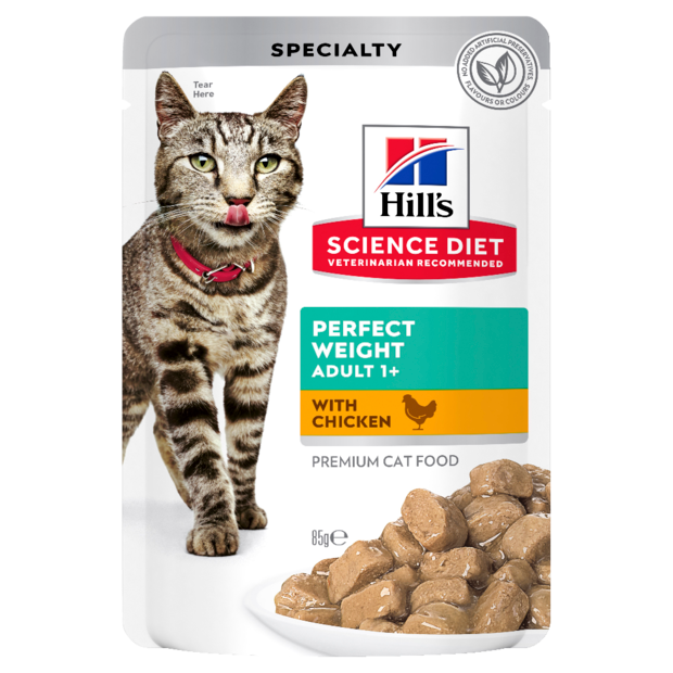 5. **Health and Nutrition**  Hill's Science Diet Adult Perfect Weight Chicken Wet Pouches Cat Food 12x85g