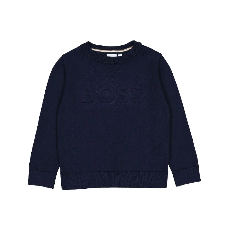 Hugo Boss Navy Mini Me Knit Embossed Logo Sweatshirt