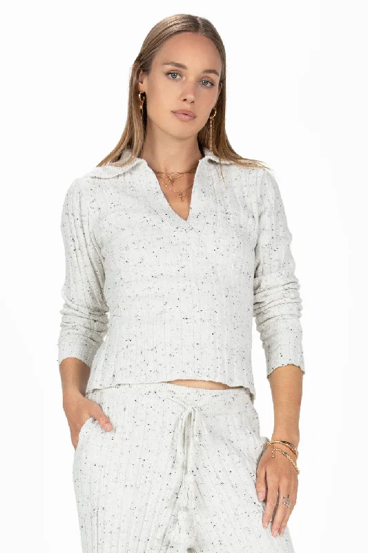 Speckled Ribbed V-Neck Sweater