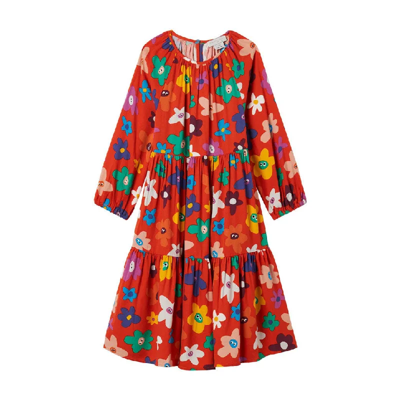 Stella Mccartney Red Folk Daisies Viscose Twill Dress