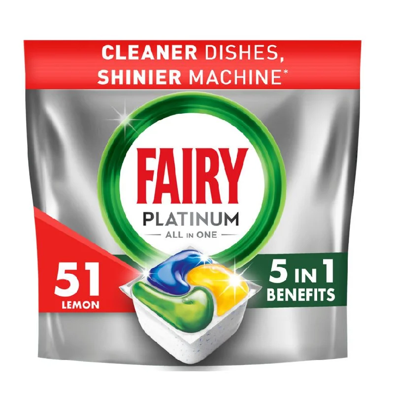 Fairy Platinum All In One Dishwasher Tablets Lemon, 51 Tablets