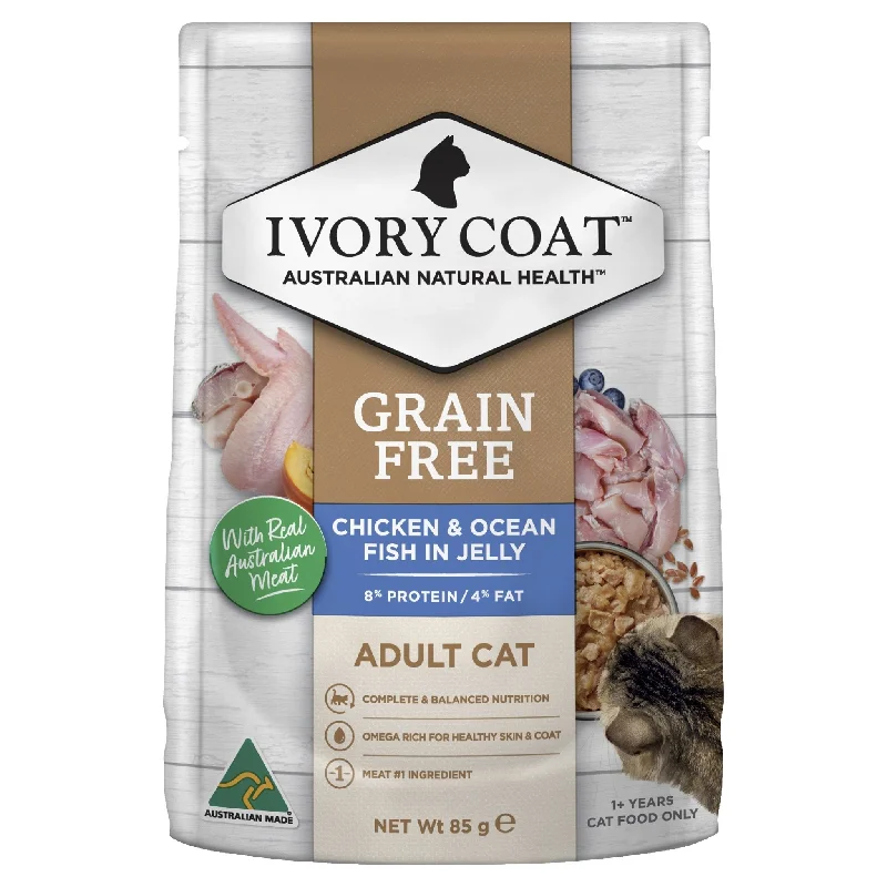    - Cat food nutritional analysis  Ivory Coat Grain Free Chicken & Ocean Fish in Jelly Wet Cat Food, 12x85g