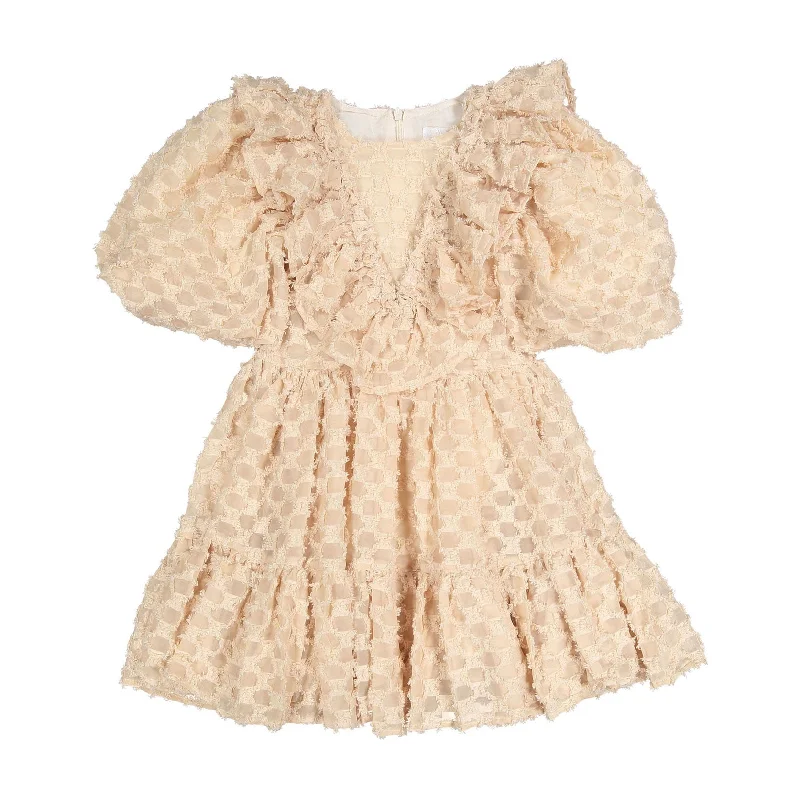 Petite Amalie Vanilla Vine Burnout Puff  Sleeve Dress