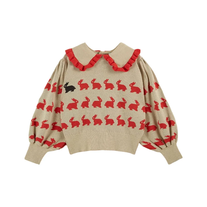 Emile et Ida Ecru Rabbit Print Pullover