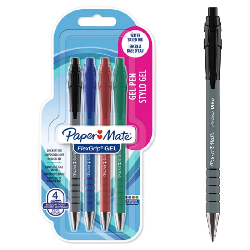 Paper Mate FlexGrip Gel Pens , Black, Blue, Red & Green Ink, 4 Count, Medium Point 0.7mm