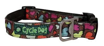 Cycle Dog Collar Metal-Brown Base Hearts