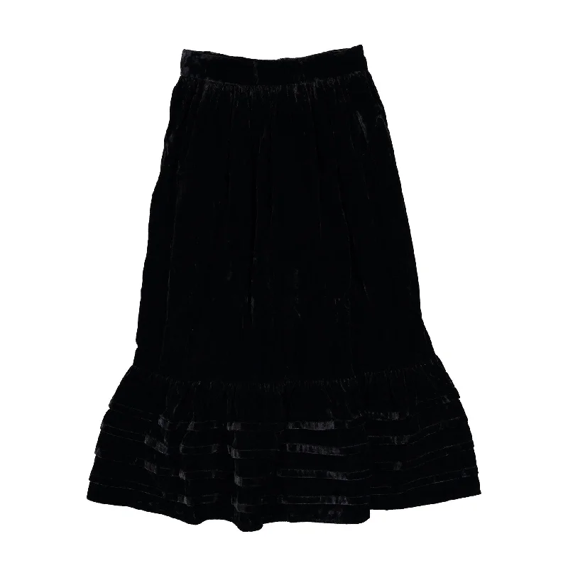 Petite Amalie Black Velvet Pleaded Skirt