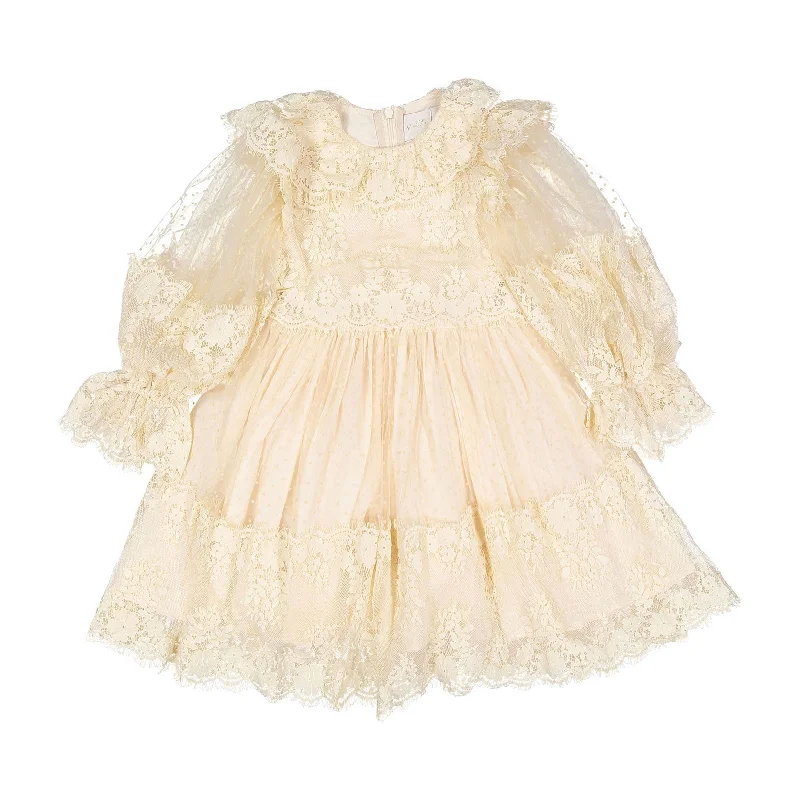 Petite Amalie Cream Lace Applique Tulle Baby Doll Dress