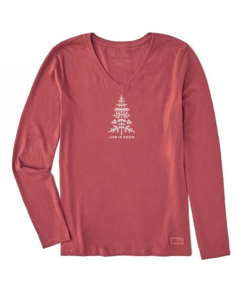 Women's Life Is Good Winter Tree Long-sleeve V-neck Tee