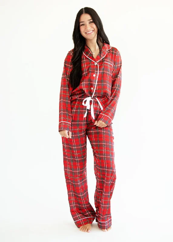 Middle of the Night Pajamas Satin - Red Plaid - Final Sale