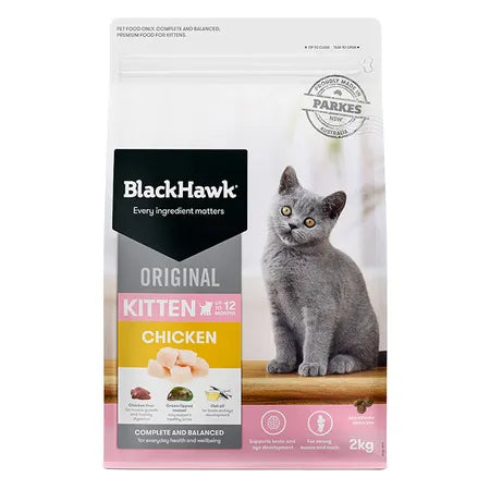    - High-fiber cat food  Black Hawk Kitten Original Chicken Cat Food