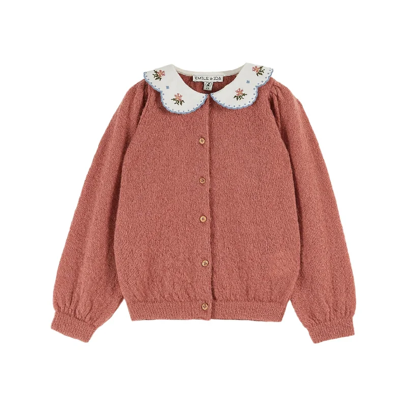 Emile et Ida Rose Embroidered Collar Cardigan