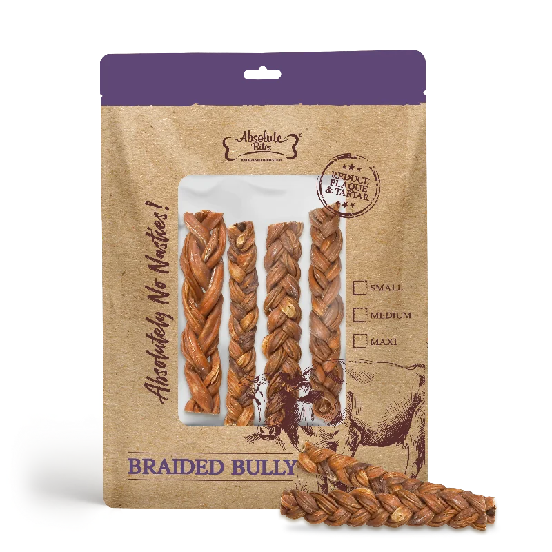 Absolute Bites Single Ingredient Dog Chew - Braided Bully Stick Small (4pcs) | Dental Care