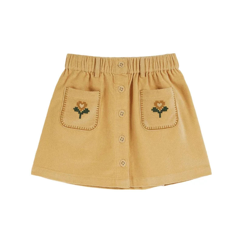 Emile et Ida Yellow Embroidered Flower Pocket Skirt