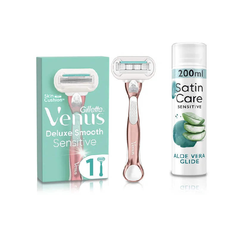 Venus Rose Gold Razor & Satin Care Shave Gel Sensitive Skin Bundle