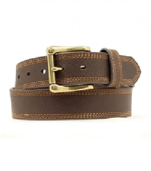 Mens HDXtreme Triple Stitch Leather Work Belt - Chocolate Brown