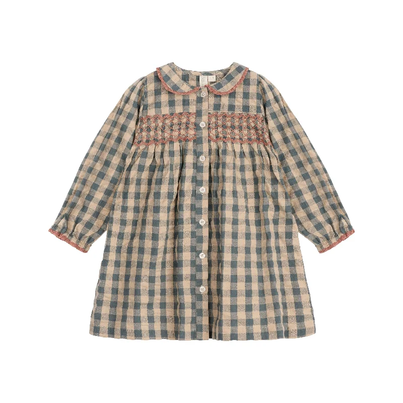 Little Cotton Clothes Seersucker Gingham Fog Organic Smocked Kate Dress