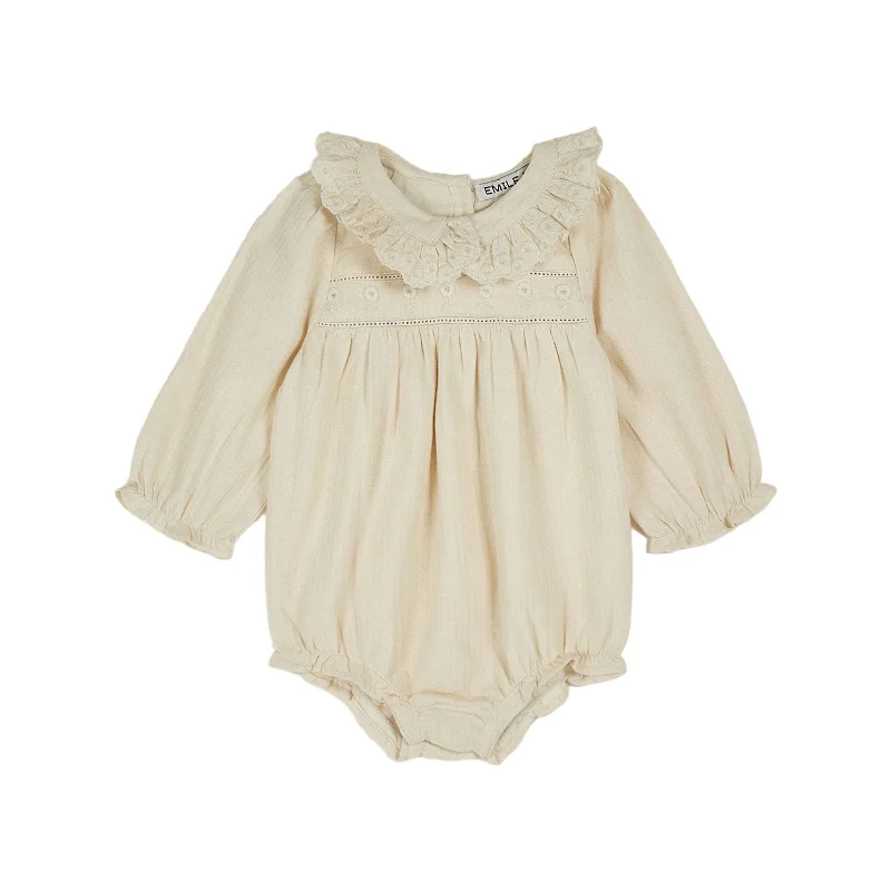 Emile et Ida Cream Vintage Ruffle Collar Romper