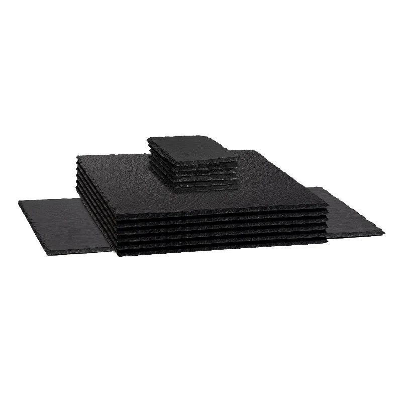 13pc Black Square Slate Placemats Set - By Argon Tableware