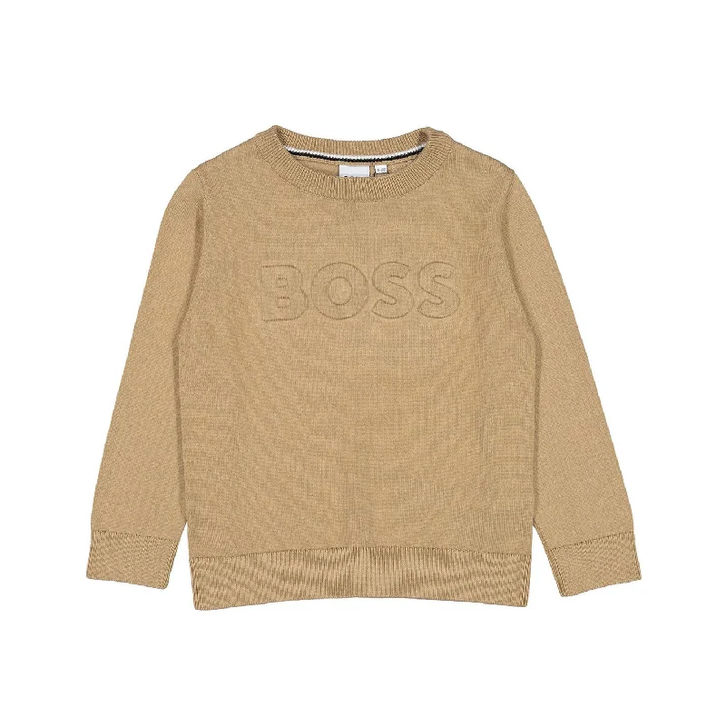 Hugo Boss Brown Mini Me Knit Embossed Logo Sweatshirt