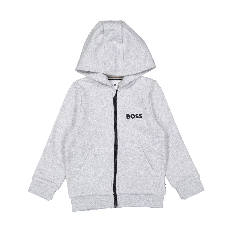 Hugo Boss Grey Mini Me Small Logo Zip Up Hoodie