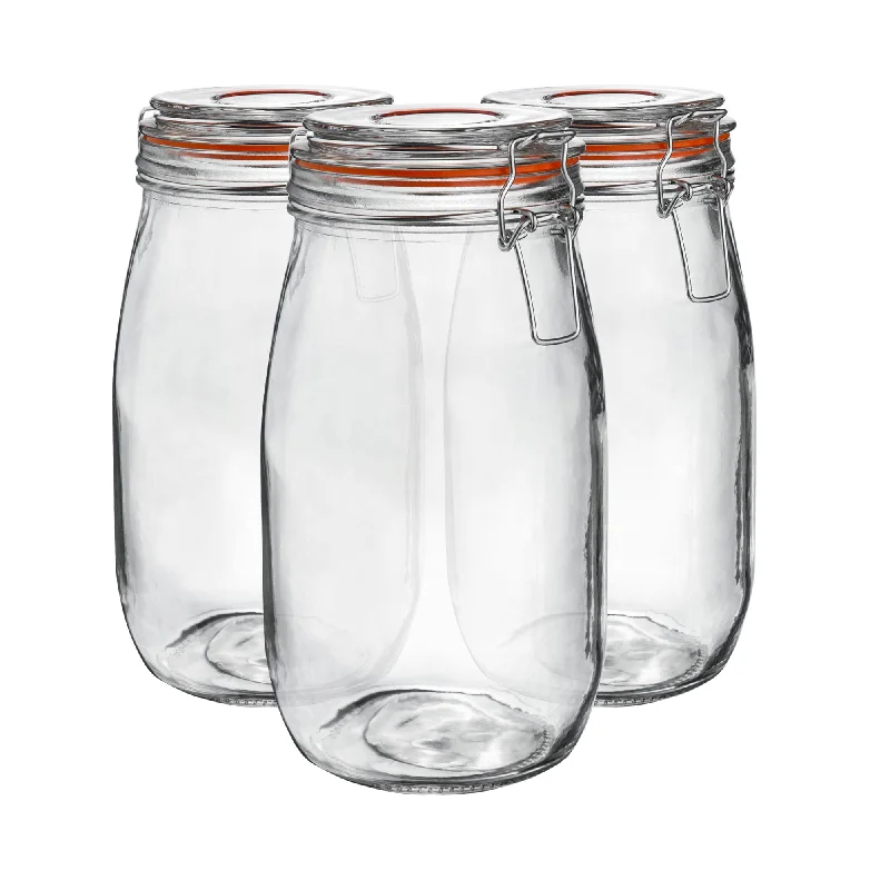 1.5L Air tight Glass Storage Jars + Four Free Coloured Seals Per Jar - Pack of Three