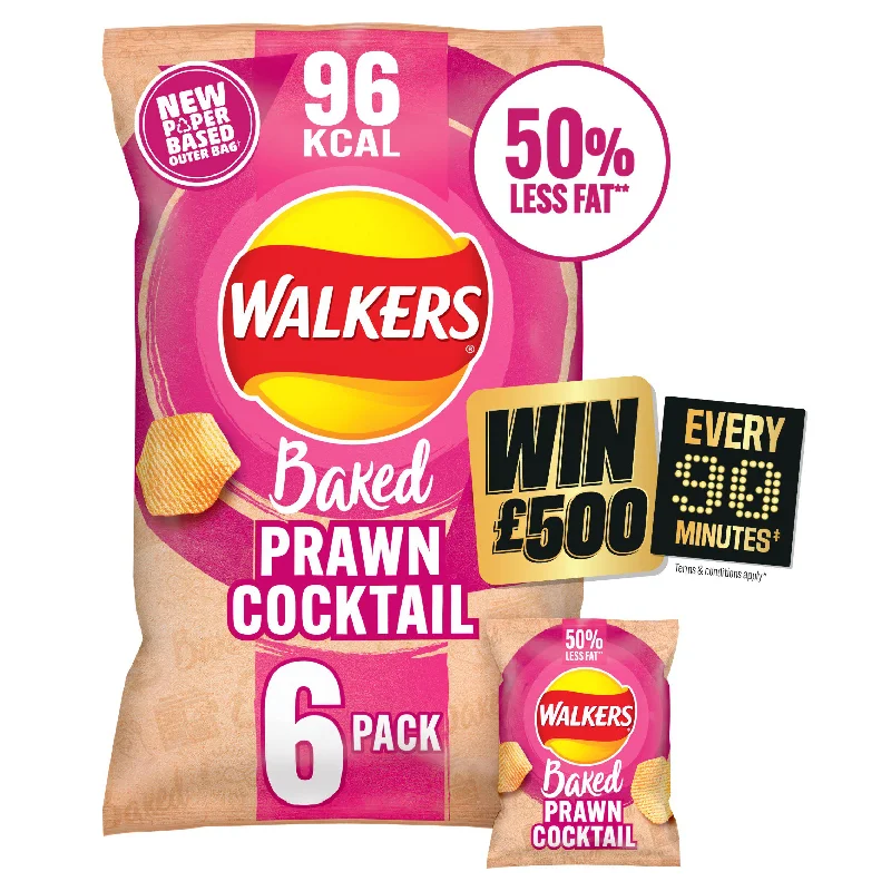 Walkers Baked Prawn Cocktail Multipack Crisps Snacks 6x22g