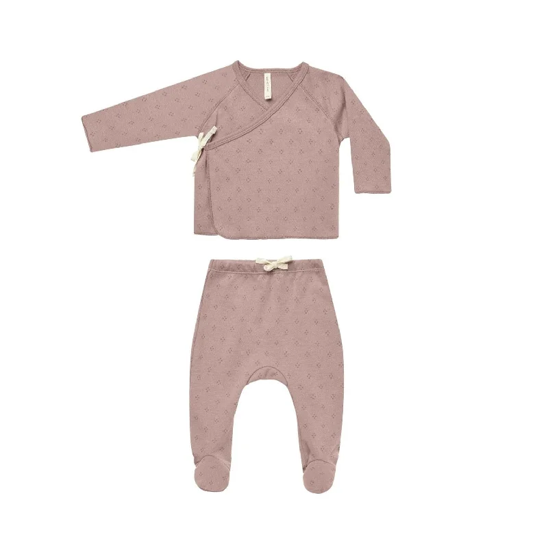 Quincy Mae Dotty Wrap Top + Footed Pant Set