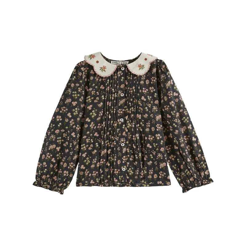 Emile et Ida Black Country Embroidered Collar Blouse