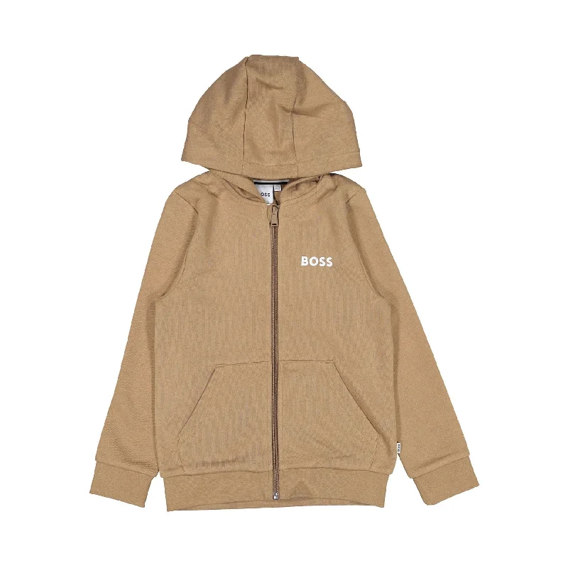 Hugo Boss Brown Mini Me Small Logo Zip Up Hoodie