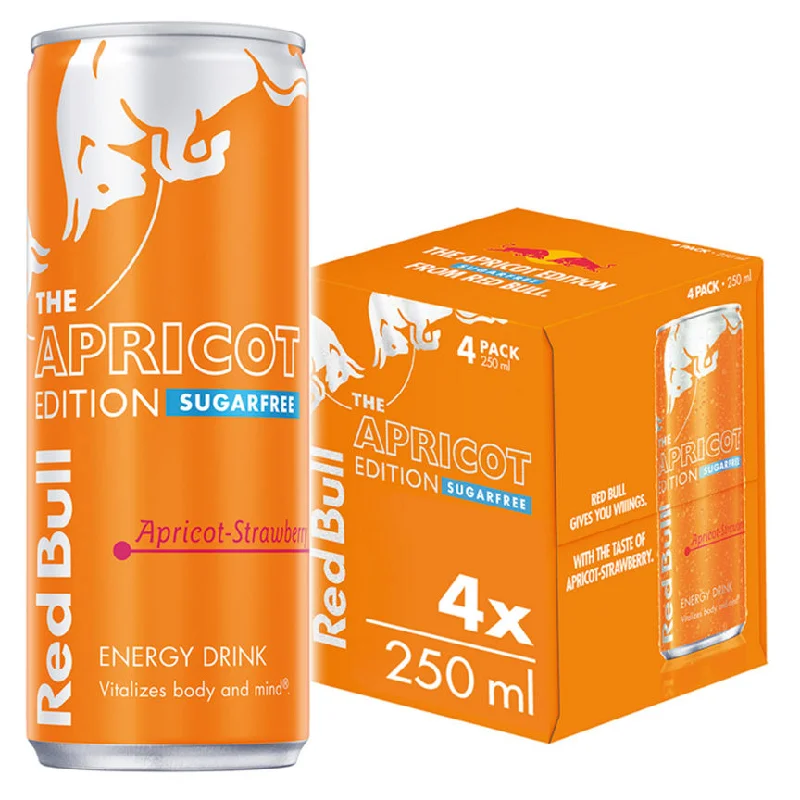 Red Bull Energy Drink, Sugar Free, Apricot Edition, 4 Pack