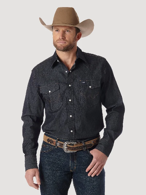 Men's Premium Performance Advanced Comfort Cowboy Cut Long Sleeve Spread Collar Sold Shirt In Denim