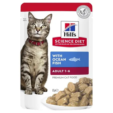    - Cat food for digestive health  Hill's Science Diet Adult 1-6 Ocean Fish Wet Pouches Cat Food 12x85g